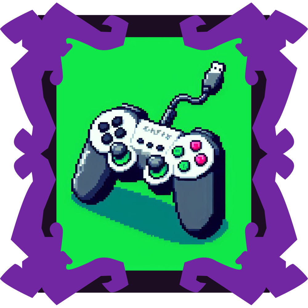 Une manette en pixel art sur un fond vert